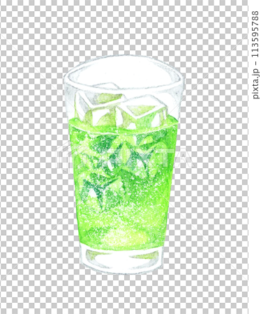 メロンソーダと 飲み物の手描き水彩イラスト素材 メロンソーダと 飲み物の手描き水彩イラスト素材 113595788