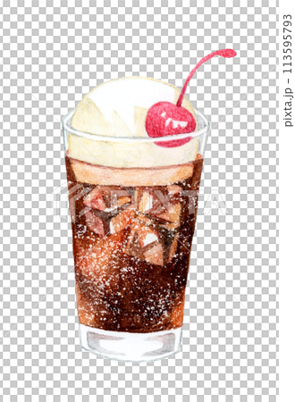 Cola float - Hand-drawn watercolor illustration of a drink Cola float - Hand-drawn watercolor illustration of a drink 113595793