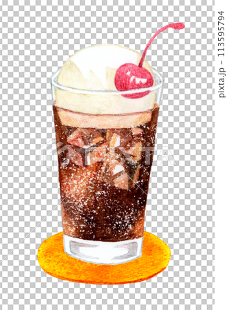 コーラフロート　飲み物の手描き水彩イラスト素材 113595794