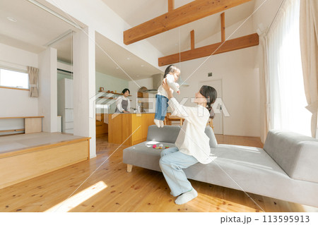 リビングでくつろぐファミリー 113595913