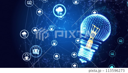 Image of light bulb, connections and data processing Image of light bulb, connections and data processing 113596273