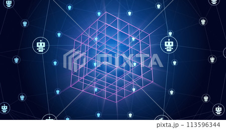 Image of ai text and icon, data processing over networks 113596344
