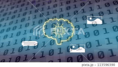 Image of ai text and icon, data processing over binary coding 113596390