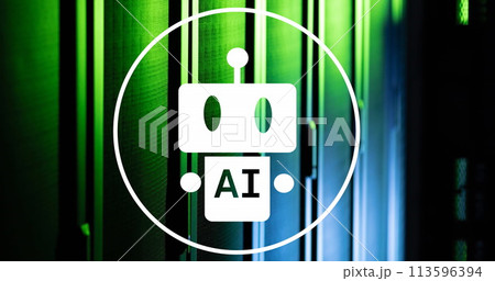 Image of ai text and icon, data processing over computer servers 113596394