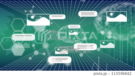 Image of ai text and icon, data processing over brain 113596682