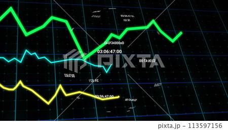Image of globe and graphs on black background 113597156