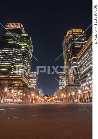 東京日比谷通りから見た東京駅の夜景 東京日比谷通りから見た東京駅の夜景 113597606