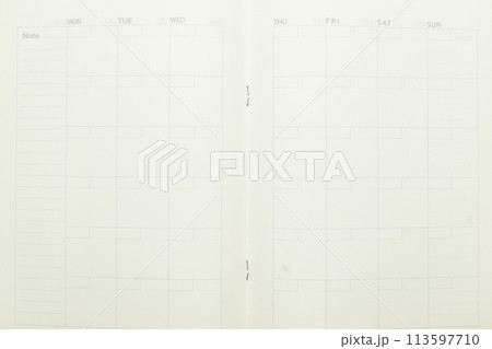 top view image of open planner notebook with blank page, lined paper texture background top view image of open planner notebook with blank page, lined paper texture background 113597710