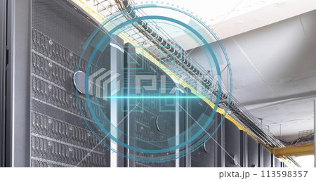Image of qr code icon over data processing and server room 113598357