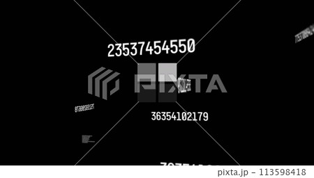 Image of numbers and loading squares data processing over black background 113598418