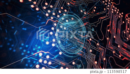 Image of data processing and padlock over black background 113598517