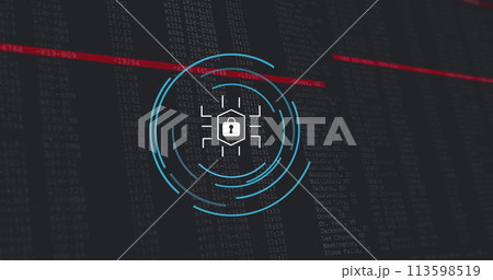 Image of data processing and padlock over black background 113598519