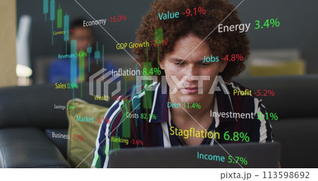 Image of data processing over diverse business people in office 113598692