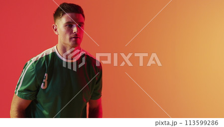 Image of caucasian male soccer player over confetti Image of caucasian male soccer player over confetti 113599286