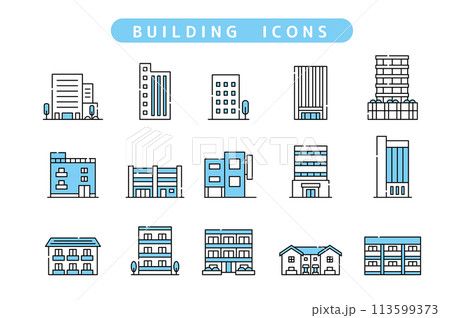 ビル 会社 マンション 建物 アイコン セット ビル 会社 マンション 建物 アイコン セット 113599373