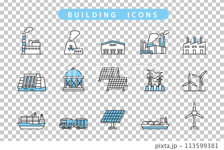 産業　物流　発電　ビジネス　アイコン　セット 113599381