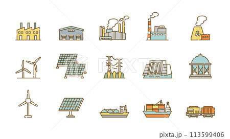 産業　物流　発電　ビジネス　アイコン　セット 113599406