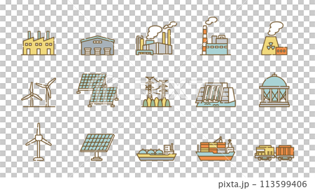 産業　物流　発電　ビジネス　アイコン　セット 113599406
