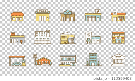 Shop, store, building, icon set 113599408
