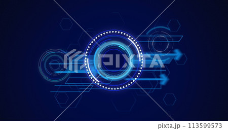 Image of scopes scanning and arrows on digital screen 113599573
