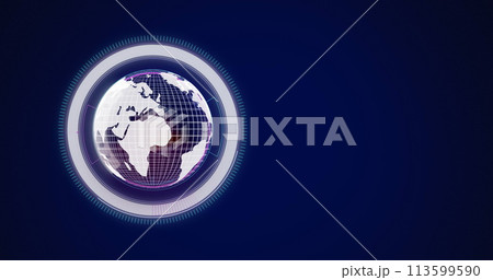 Image of scope scanning and globe spinning on blue background 113599590