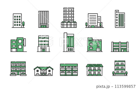 ビル 会社 マンション 建物 アイコン セット ビル 会社 マンション 建物 アイコン セット 113599857