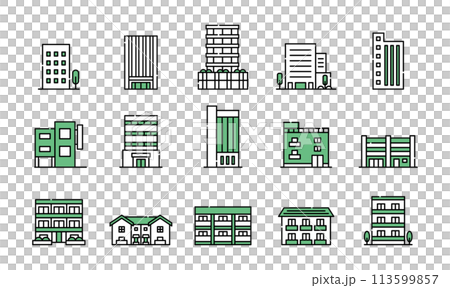 ビル 会社 マンション 建物 アイコン セット ビル 会社 マンション 建物 アイコン セット 113599857