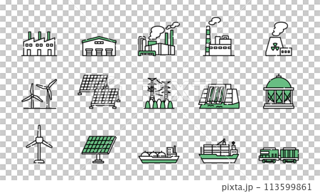 Industry, logistics, power generation, business icon set 113599861