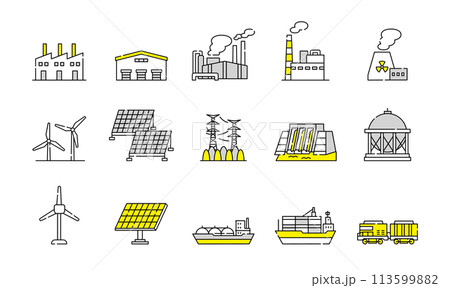 産業 物流 発電 ビジネス アイコン セット 産業 物流 発電 ビジネス アイコン セット 113599882