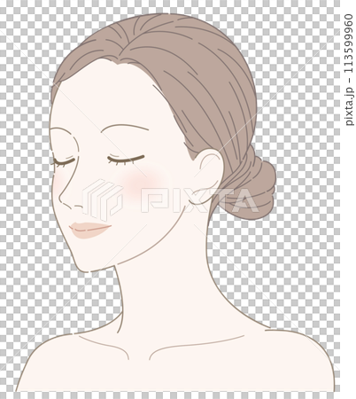 Woman, face, sideways, eyes closed, up to shoulders, with blush 113599960