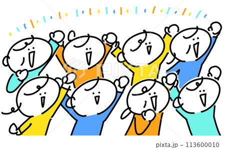 笑顔で熱狂的に盛り上がる人々 老若男女 シンプルで可愛い線画イラスト 笑顔で熱狂的に盛り上がる人々 老若男女 シンプルで可愛い線画イラスト 113600010