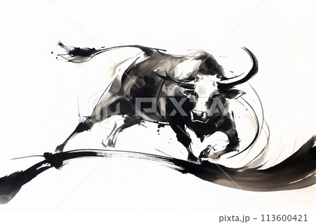 抽象的な水墨画 闘牛 抽象的な水墨画 闘牛
