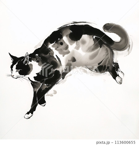 専用　水墨画　猫の絵 猫の水墨画のイラスト素材 [113600655] - PIXTA