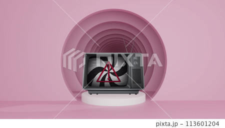 Image of tv with warning sign over circles 113601204