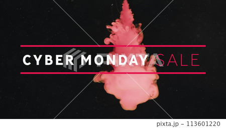 Image of cyber monday sale text and smoke trail on black background 113601220