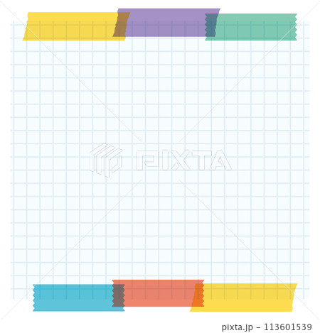 水色の方眼紙とマスキングテープのメモ背景　正方形 113601539