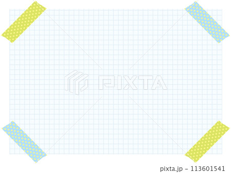 水色方眼紙とマスキングテープのメモ背景　サイズ比率3:4 113601541