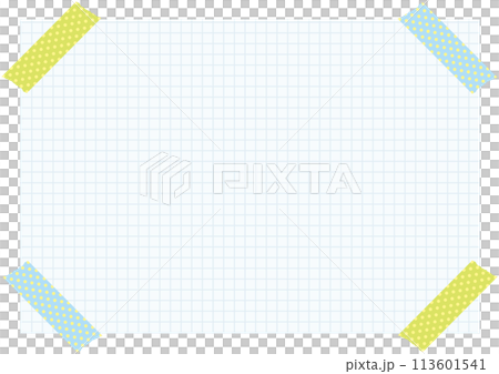 水色方眼紙とマスキングテープのメモ背景　サイズ比率3:4 113601541