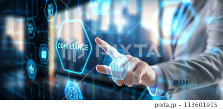 Businessman clicks Compliance Rules Law Business Technology concept 113601915