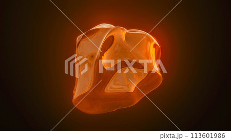 Yellow energy magic sphere round high-tech digital iridescent morphing ball of liquid metal with light rays lines and energy particles. Abstract background 113601986