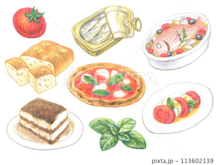 色鉛筆で描いたイタリア料理 113602139