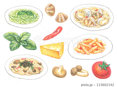 色鉛筆で描いたイタリア料理のイラスト素材 [113602142] - PIXTA