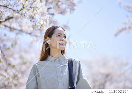 花見を楽しむインバウンドの女性観光客 113602194