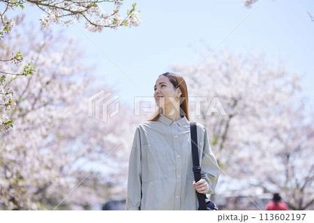 花見を楽しむインバウンドの女性観光客 113602197