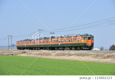 両毛線 岩舟ー大平下 JR東日本 115系 T1041編成(高崎) 両毛線 岩舟ー大平下 JR東日本 115系 T1041編成(高崎) 113602223