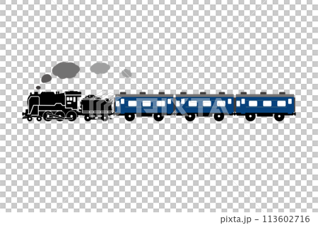 走っているおもちゃ風のSL C62と客車のイラスト 113602716