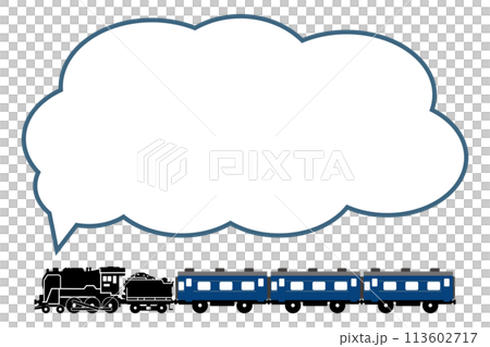 おもちゃ風のSL C62と客車と青いふきだし おもちゃ風のSL C62と客車と青いふきだし 113602717