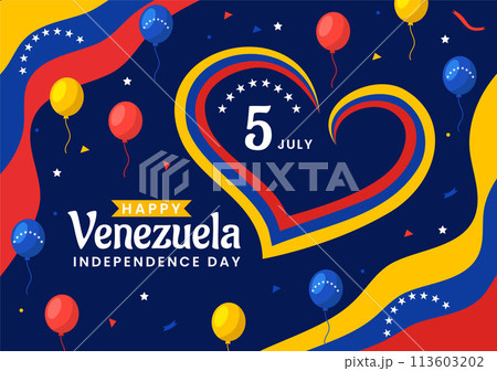 Happy Venezuela Independence Day Vector Illustration on 5 July with Flags, Balloon and Confetti in Memorial Holiday Flat Cartoon Background 113603202