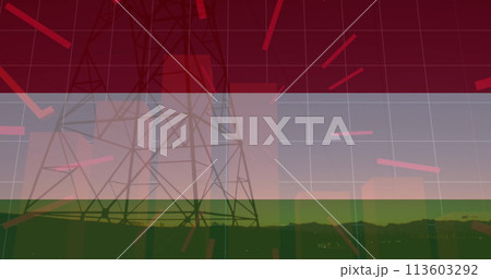 Image of statistics and data processing over waving flag of hungary 113603292