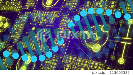 Image of dna strand over shapes and spots Image of dna strand over shapes and spots 113603525